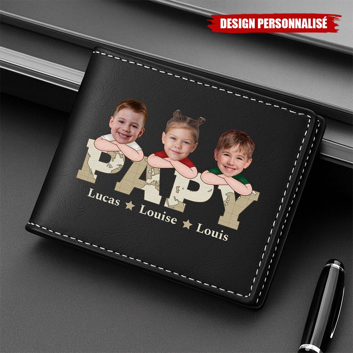 Portefeuille Personnalisé "PAPA" avec Photos d’Enfants – Cadeau Émotionnel pour Papa