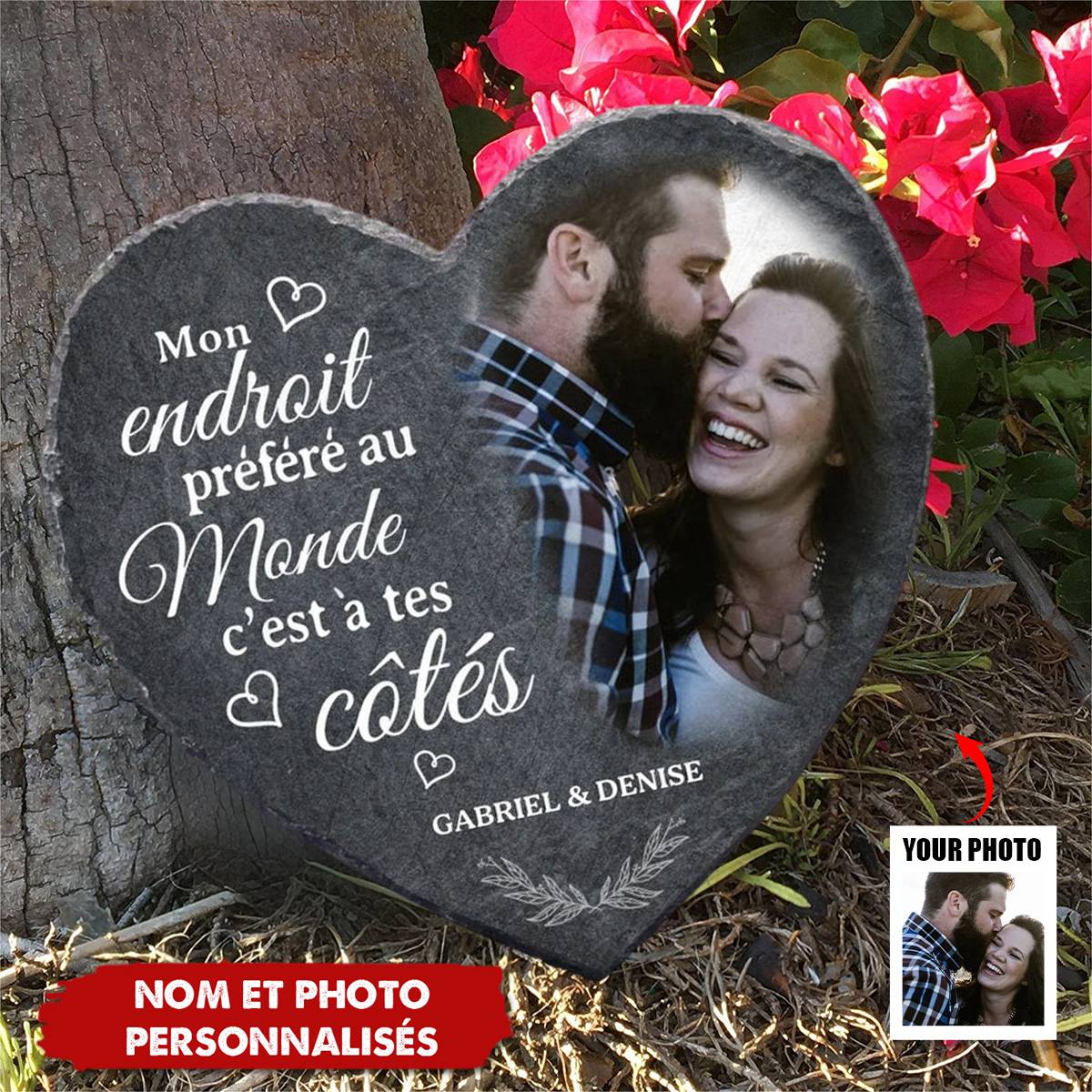 Plaque Cœur en Pierre Personnalisée – Cadeau Romantique Unique