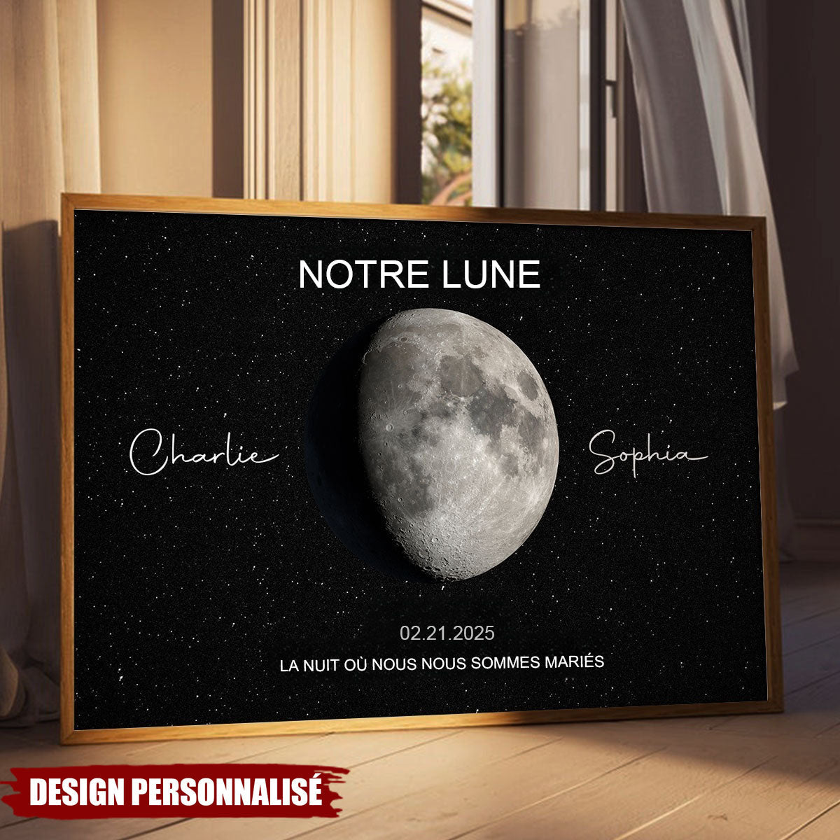 Affiche Personnalisée « Notre Lune » – Poster Romantique avec Noms et Date Spéciale