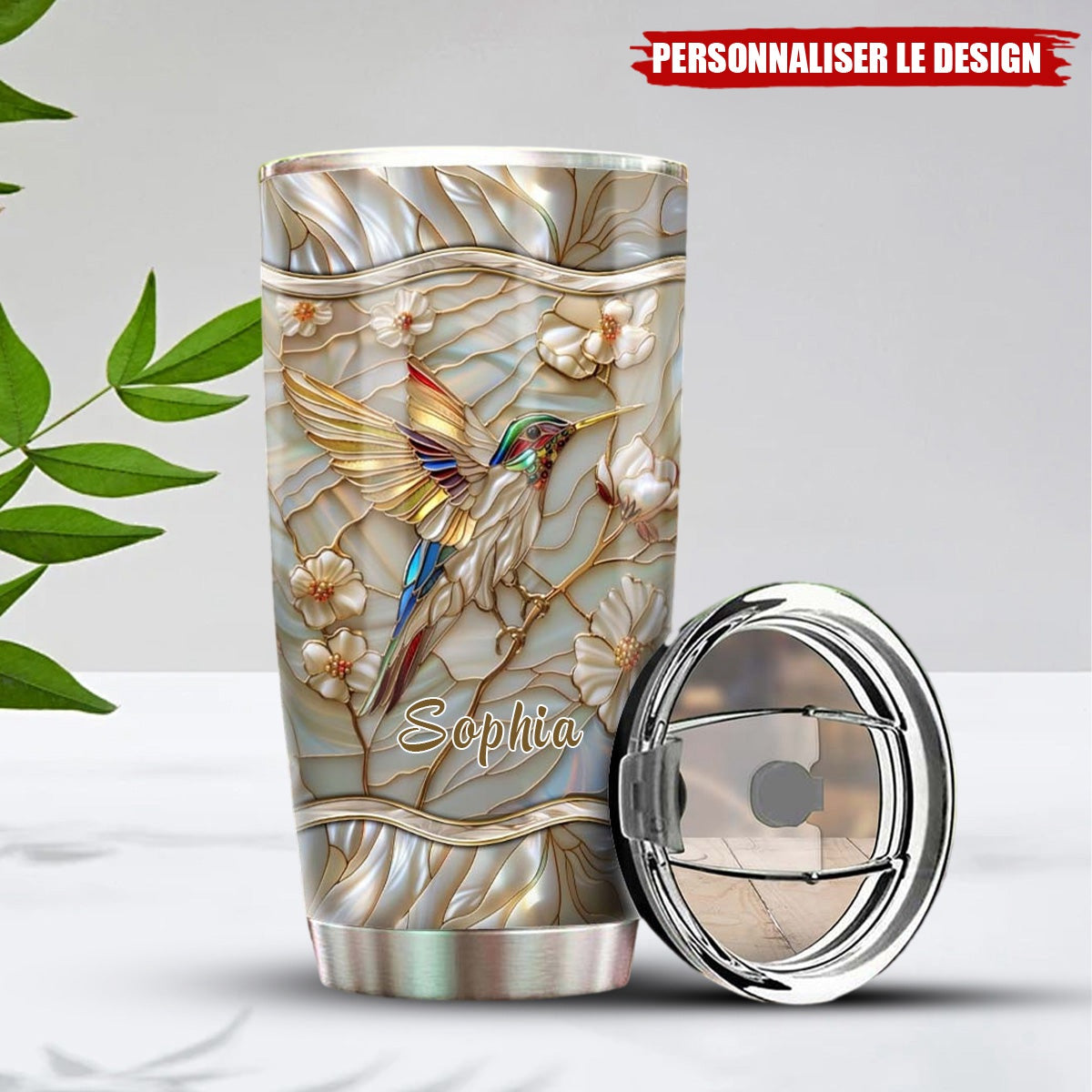 Gobelet Personnalisé en Verre Coloré avec Colibri