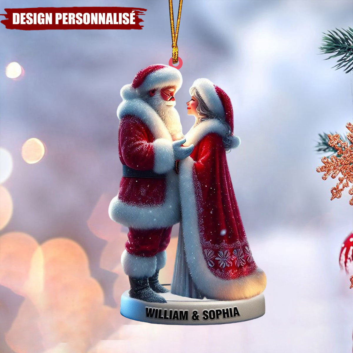 Suspension de Noël Personnalisée - Couple Père Noël et Mère Noël