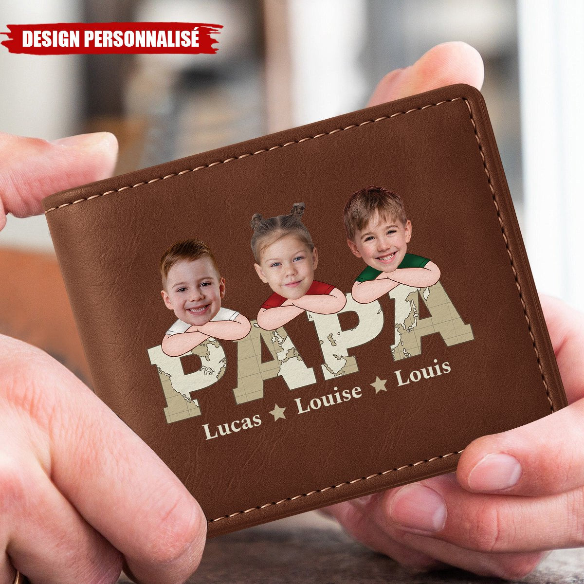 Portefeuille Personnalisé "PAPA" avec Photos d’Enfants – Cadeau Émotionnel pour Papa