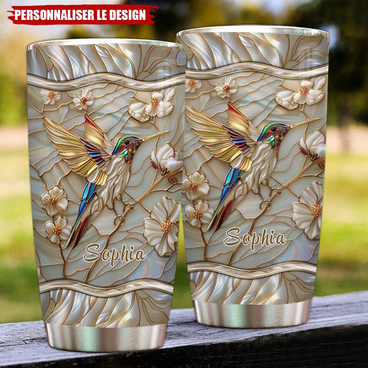 Gobelet Personnalisé en Verre Coloré avec Colibri