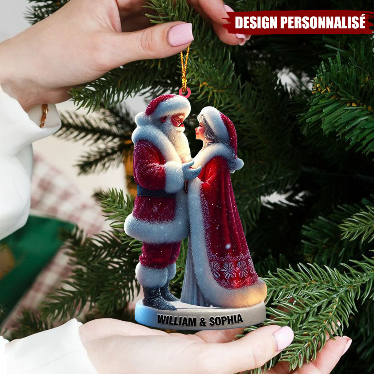 Suspension de Noël Personnalisée - Couple Père Noël et Mère Noël