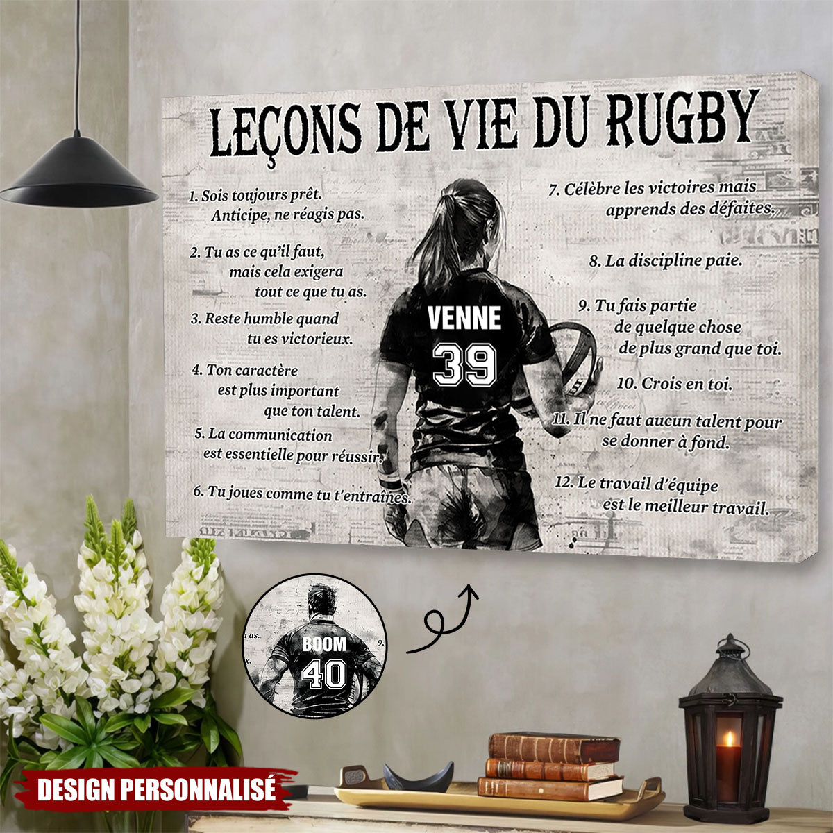 Affiche Personnalisée des Leçons de Vie du Rugby – Cadeau pour les Passionnés de Rugby