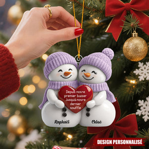 Ornement Personnalisée Couple de Bonhommes de Neige – Cadeau d’Amour Unique