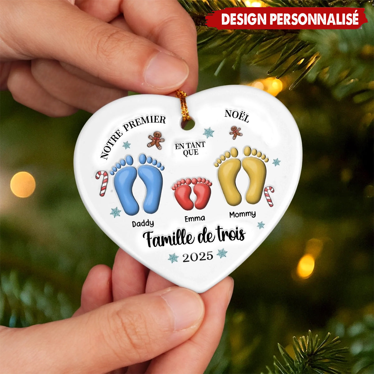 Décoration de Sapin Personnalisée – Célébrez Votre Premier Noël en Famille