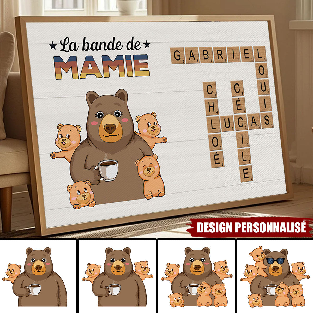 Affiche Personnalisé ‘La Bande à Papy / Mamie’ – Cadeau Familial avec Noms et Ours Adorables