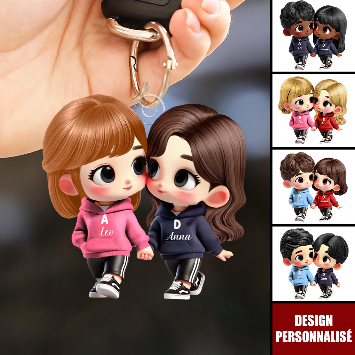 Porte-clés Couple Personnalisé – Mignon et Unique, Cadeau Romantique pour Lui & Elle