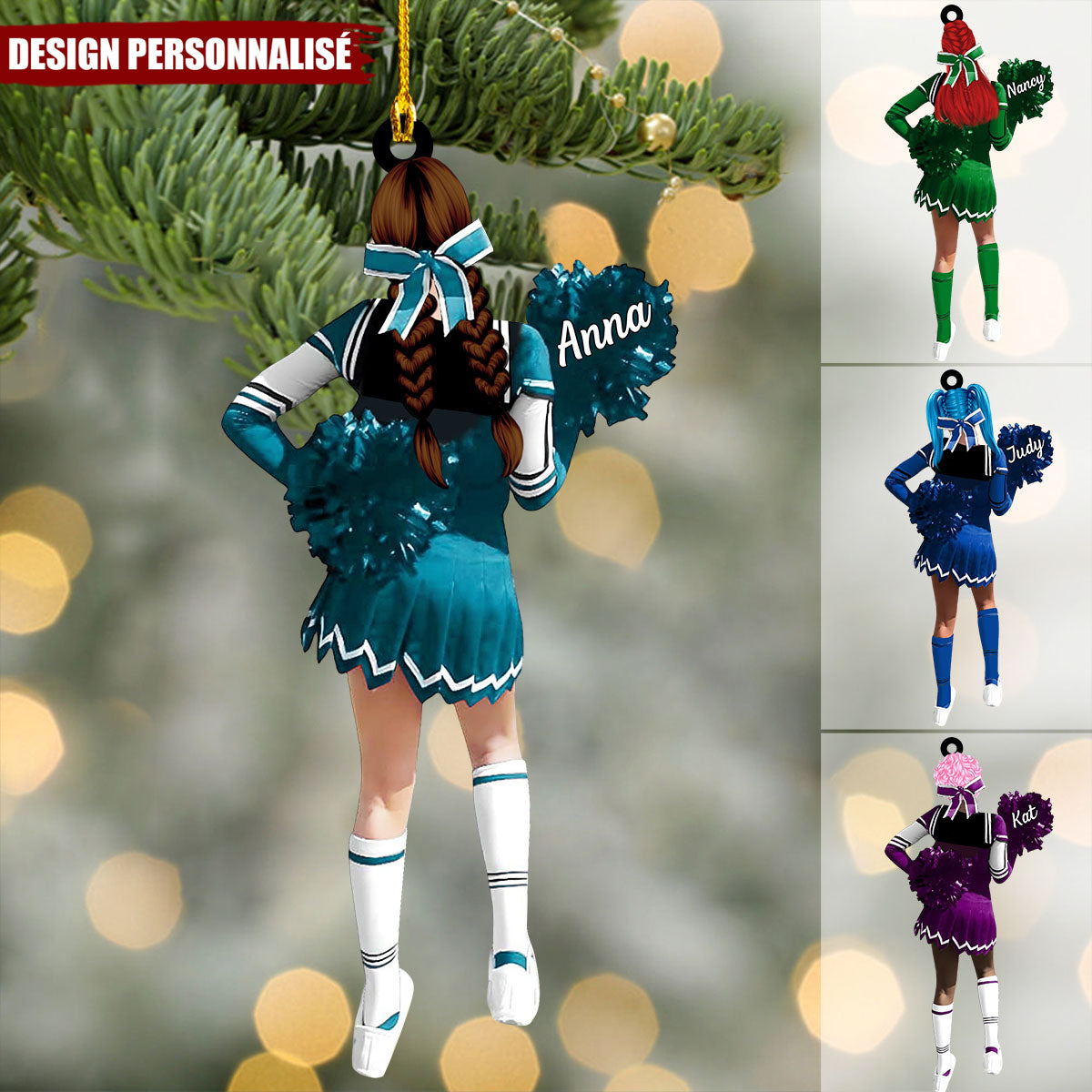 Pom-Pom Girl avec Nom ornement - Cadeau Unique pour Cheerleader