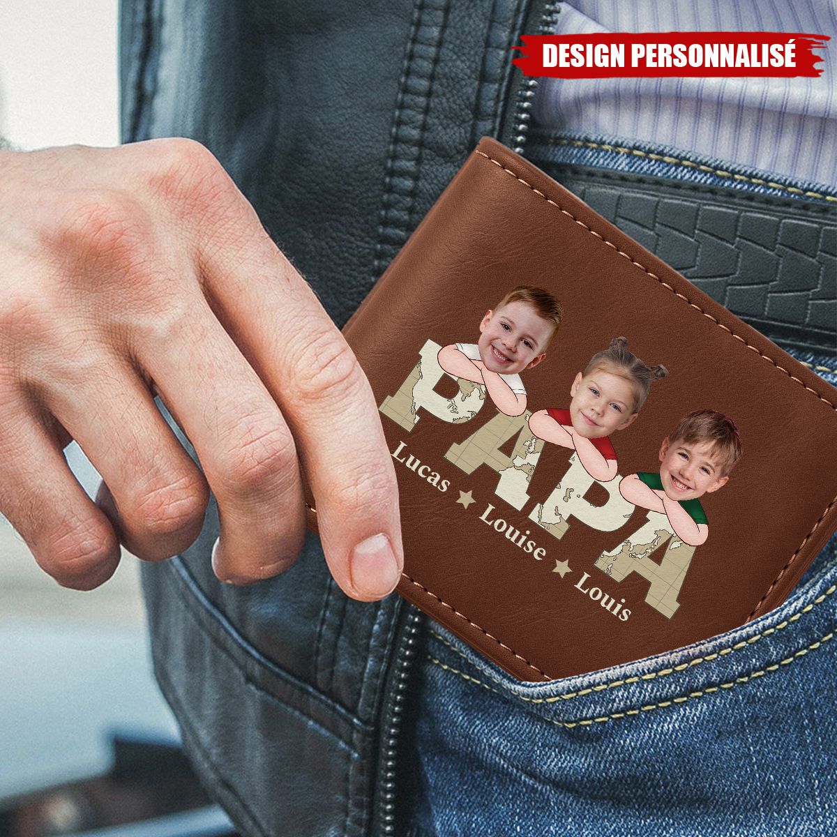 Portefeuille Personnalisé "PAPA" avec Photos d’Enfants – Cadeau Émotionnel pour Papa