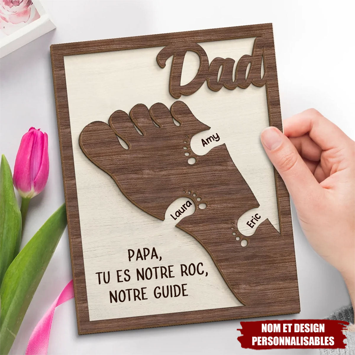 Empreinte de Papa – Panneau en Bois Personnalisé à 2 Couches avec Support – Famille