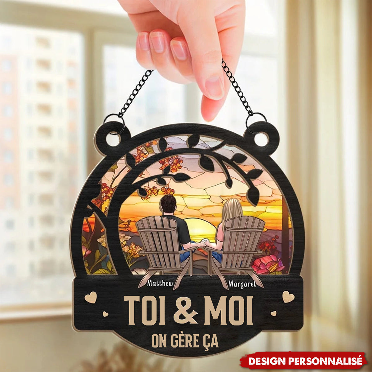Toi & Moi, Ensemble pour Toujours – Suspension de Fenêtre Personnalisée pour Couple