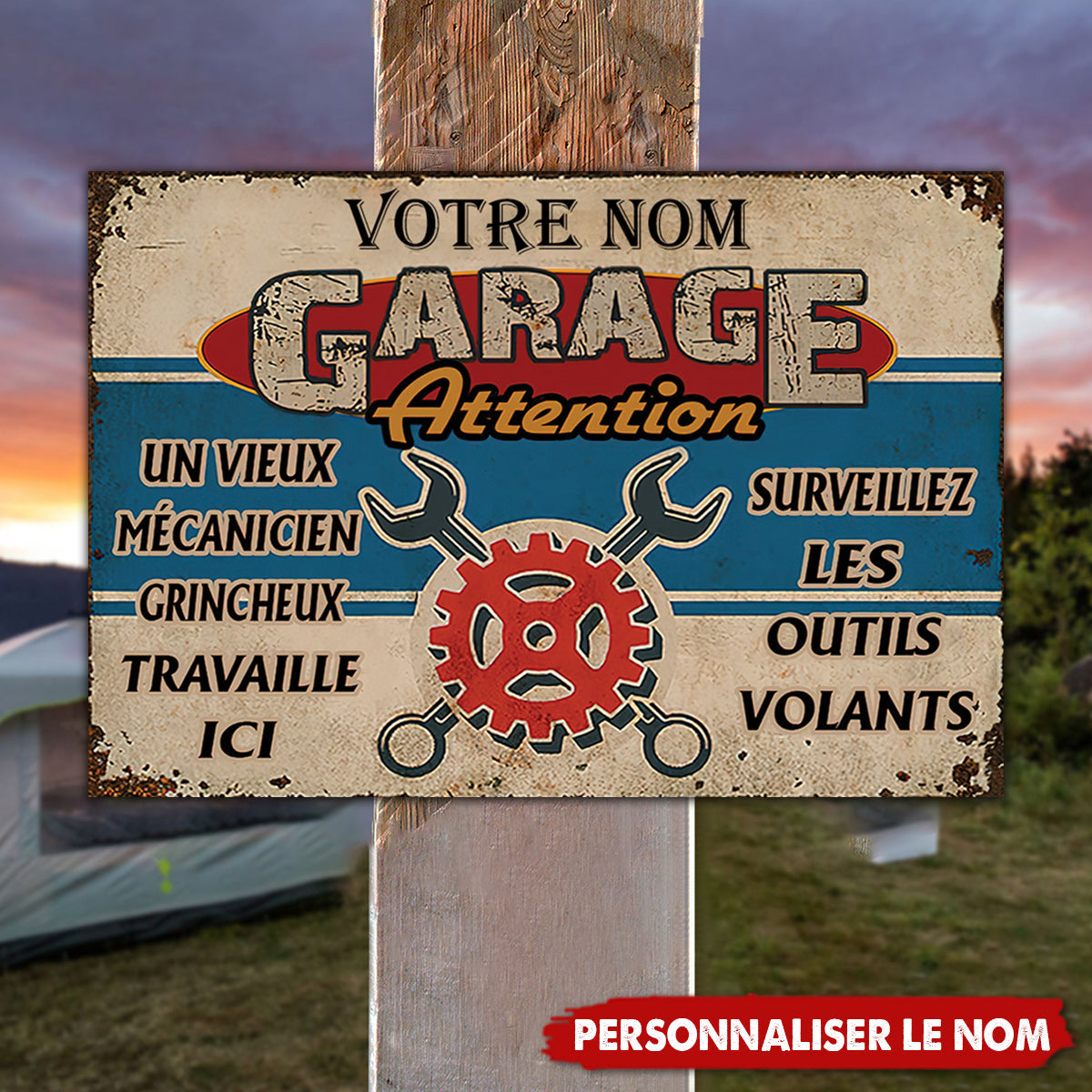 Plaque Métallique Vintage – Garage d’un Mécanicien Grincheux
