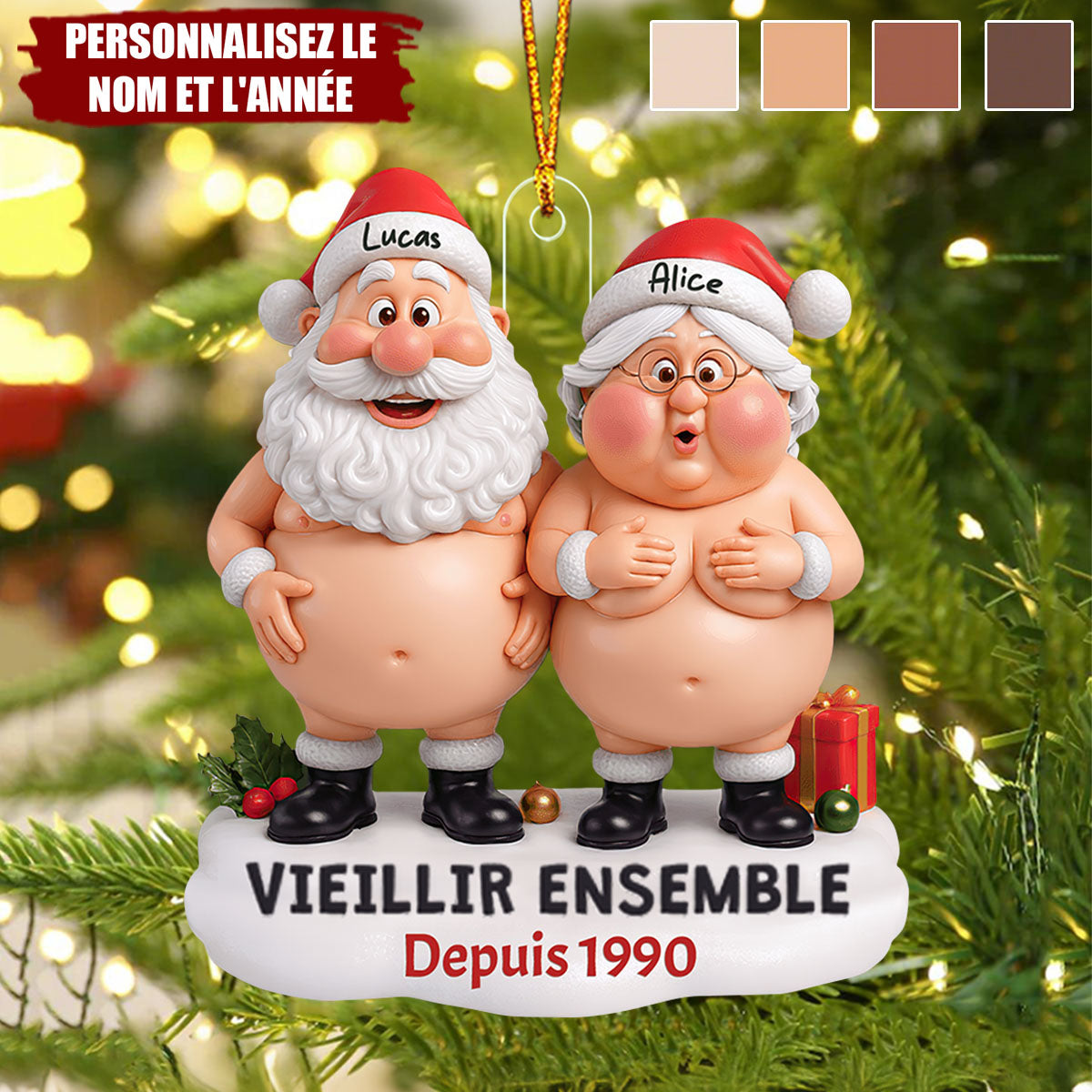 Ornement Personnalisé de Couple Père Noël – Personnalisez Noms et Année
