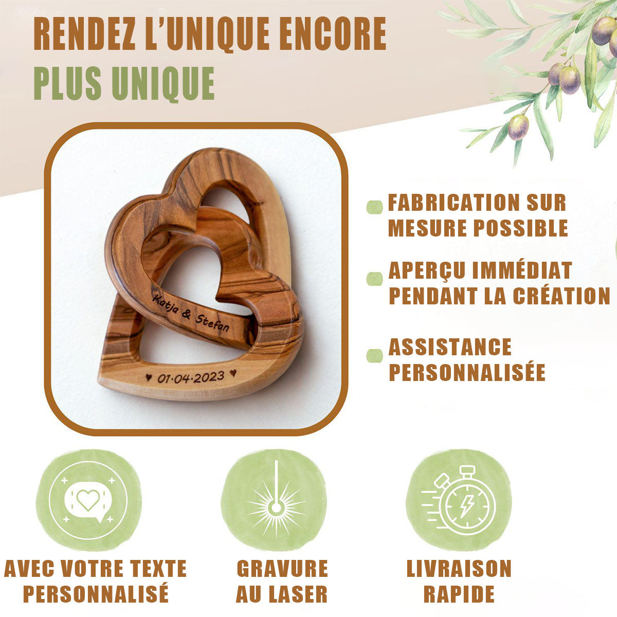 Cadeau personnalisé de cœurs liés – Mariage, Saint-Valentin, Anniversaire