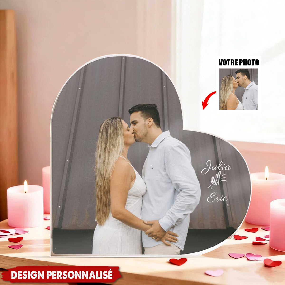 Plaque Photo Cœur Personnalisée — Souvenir d’Anniversaire, Saint-Valentin & Mariage