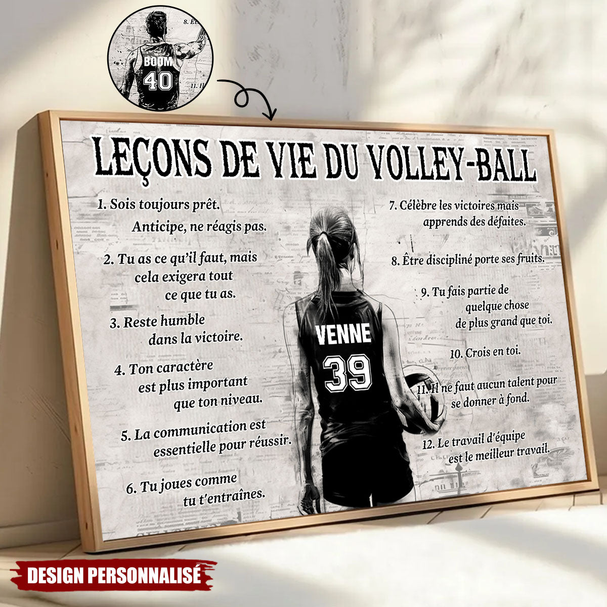 Affiche Personnalisée Leçons de Vie du Volley-ball  – Cadeau pour les Amoureux du Volley-ball