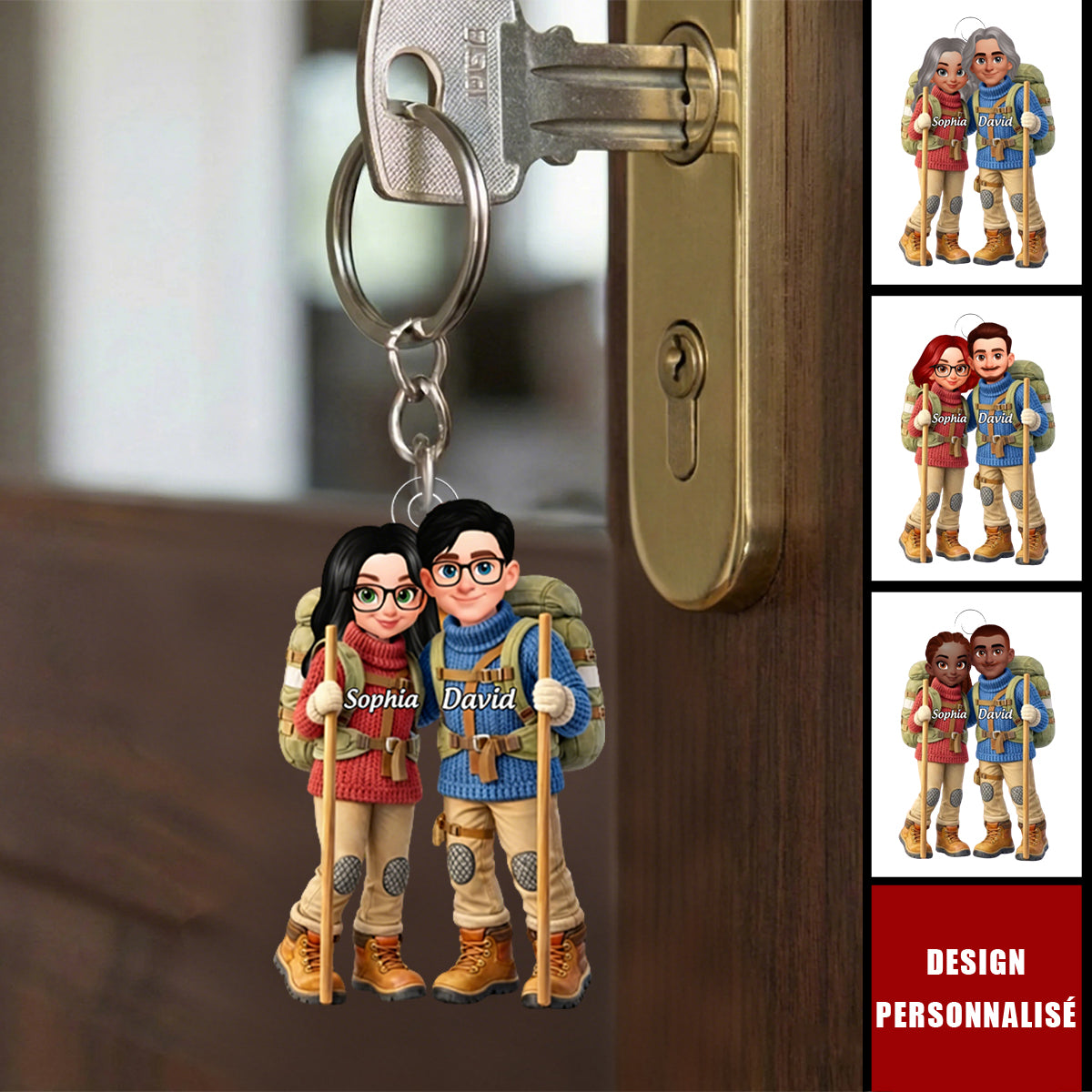 Porte-clés Couple Randonneurs Personnalisé – Cadeau Romantique pour les Aventuriers