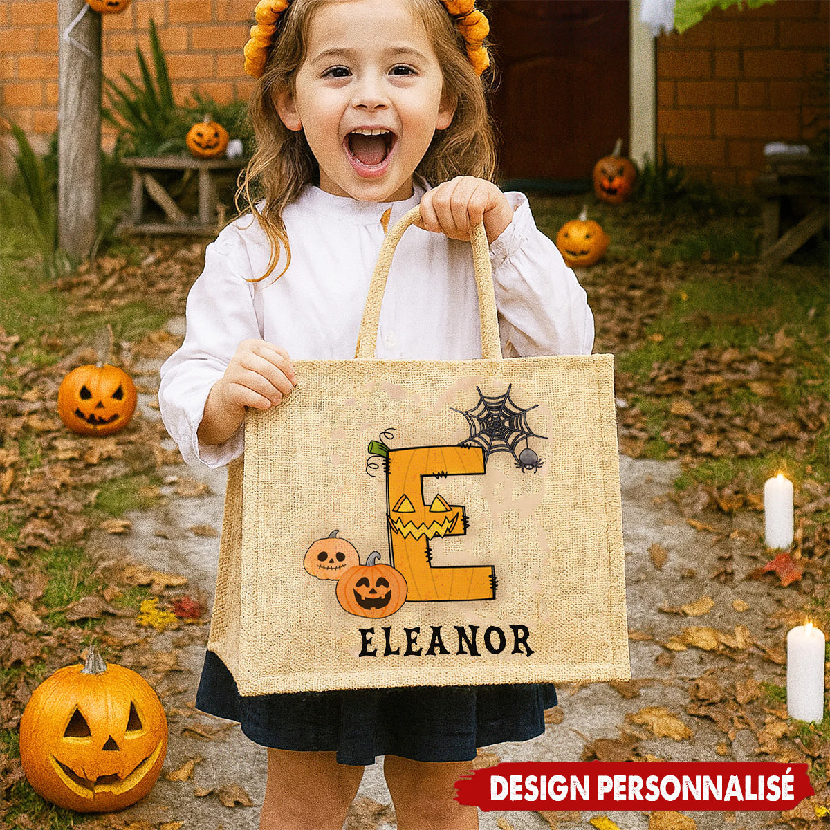 Sac Fourre-Tout Personnalisé Halloween – Design Initiales et Prénom