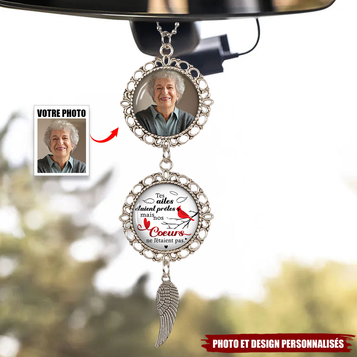 Ornement Mémorial Personnalisé pour Rétroviseur - Souvenir Photo