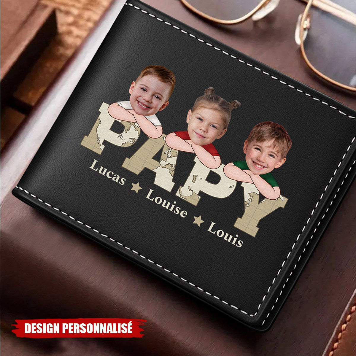 Portefeuille Personnalisé "PAPA" avec Photos d’Enfants – Cadeau Émotionnel pour Papa