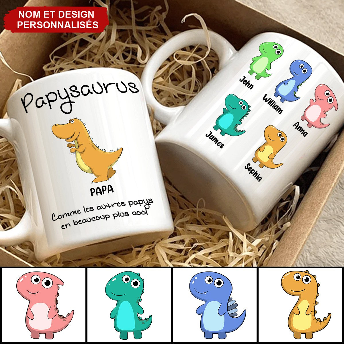 Mug Personnalisé Papasaurus - Cadeau Dino Unique pour Papa et Papy