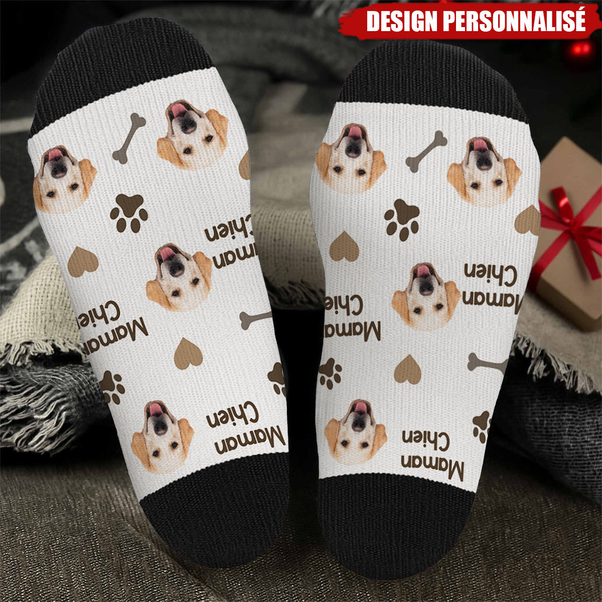 Chaussettes Amusantes pour Amoureux des Chiens-Design Personnalisé avec Photo