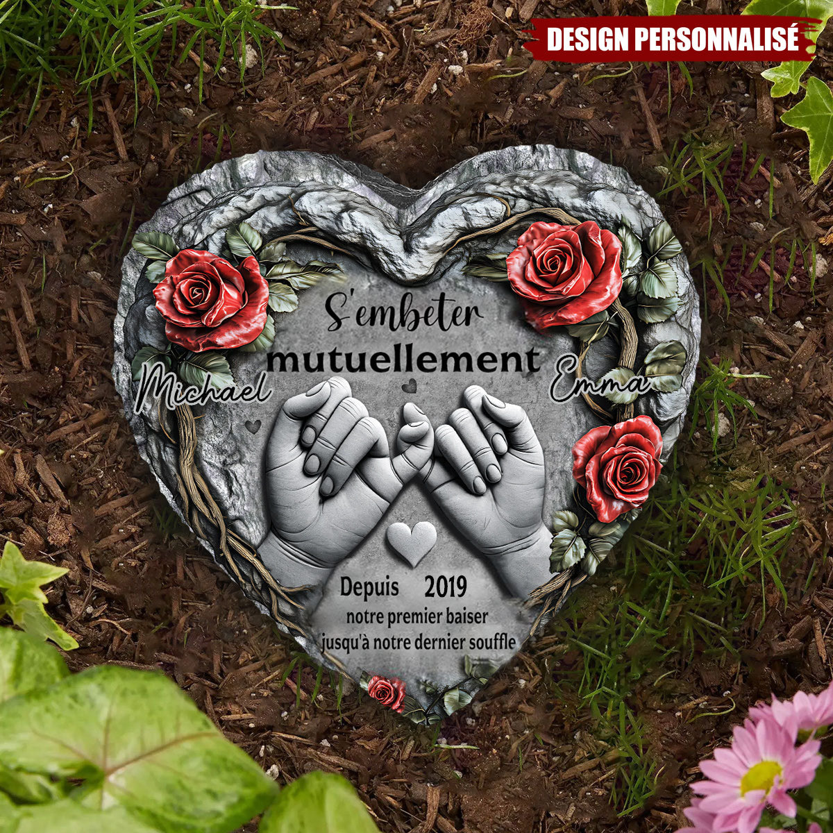 Pierre en forme de cœur personnalisée – Amour éternel depuis notre premier baiser