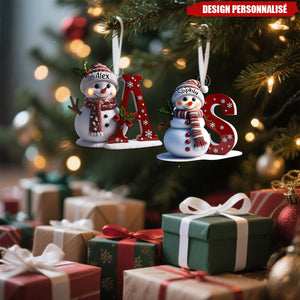 Ornement Bonhomme de Neige Personnalisé avec Initiale – Décoration de Noël Unique