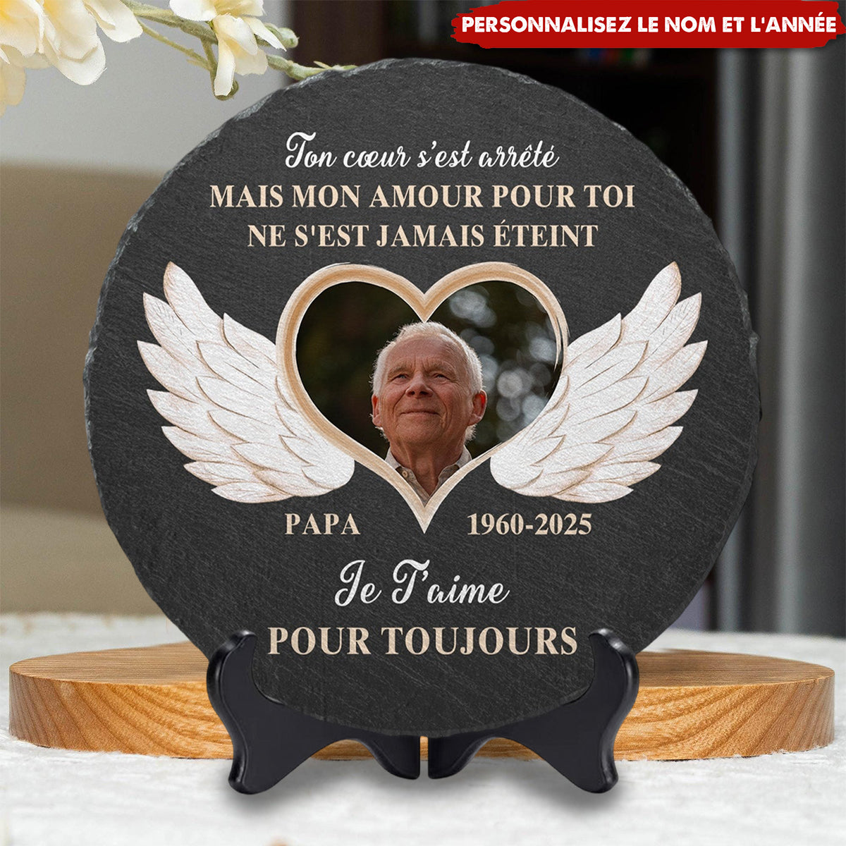 Pierre Commémorative Personnalisée avec Ailes d'Ange – Hommage Éternel à un Être Cher