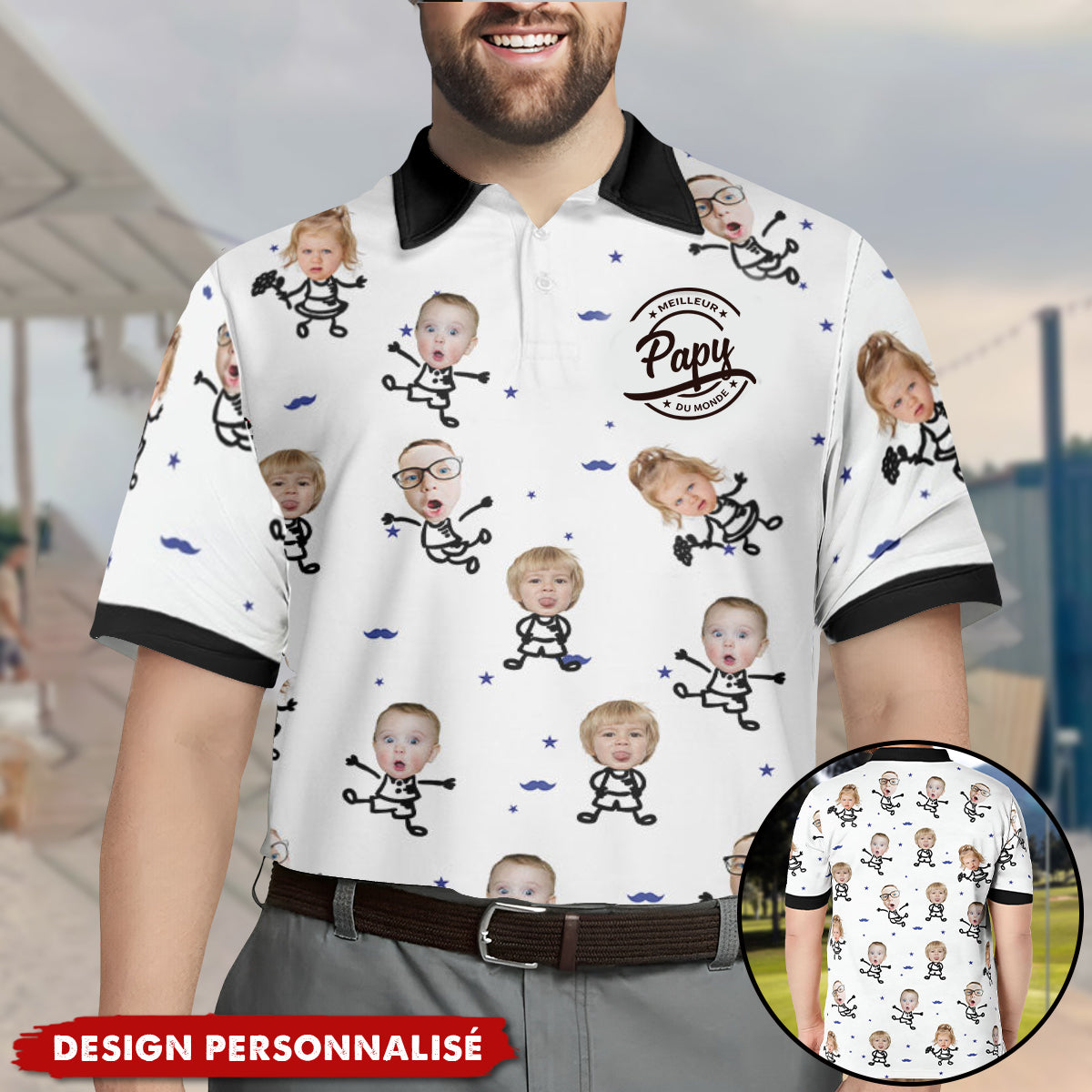 Meilleur Papa du Monde – Cadeau Personnalisé pour Papa ou Papi avec Photo sur Polo