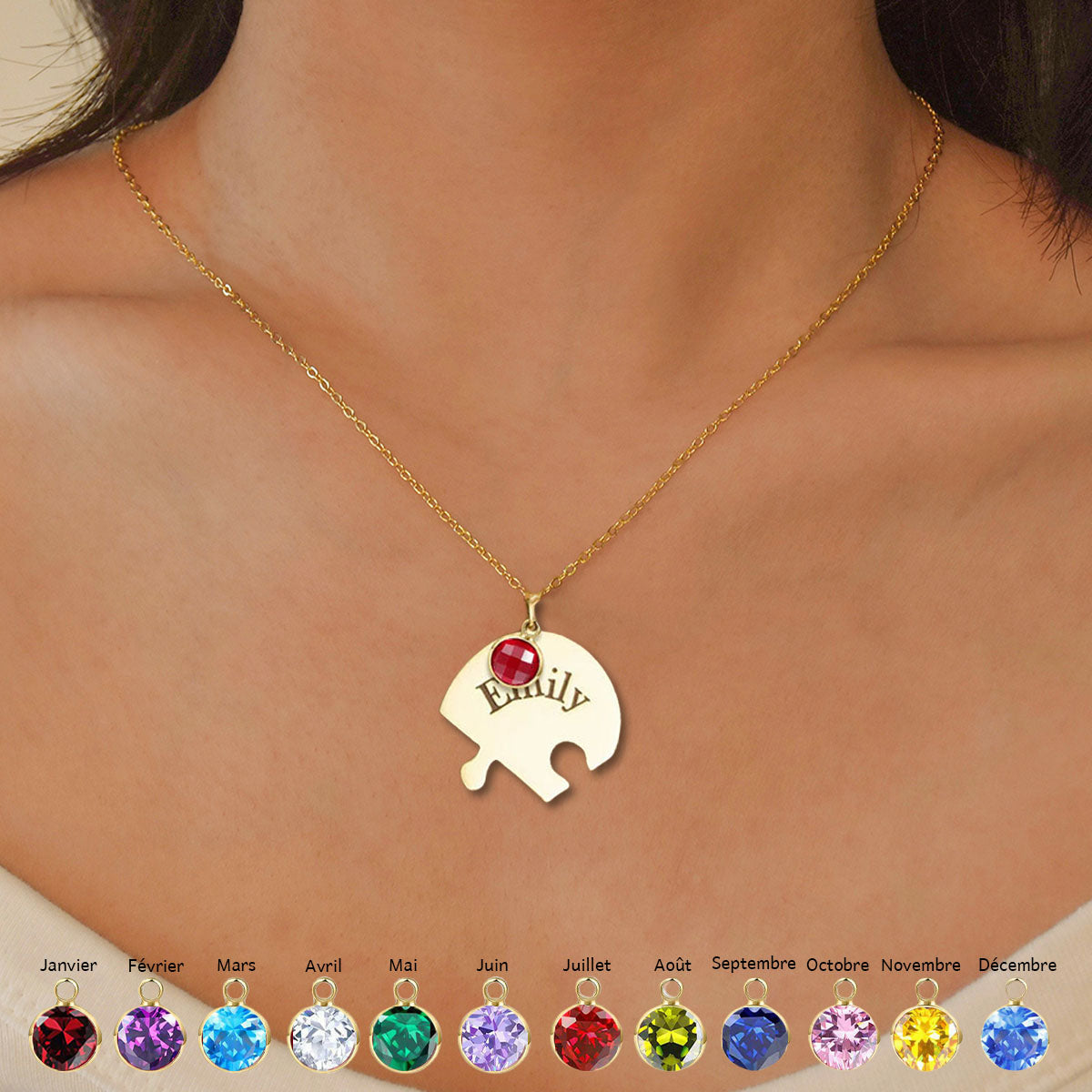 Collier Cœur Puzzle avec Pierres de Naissance et Noms Personnalisés – Cadeau pour la Fête des Mères