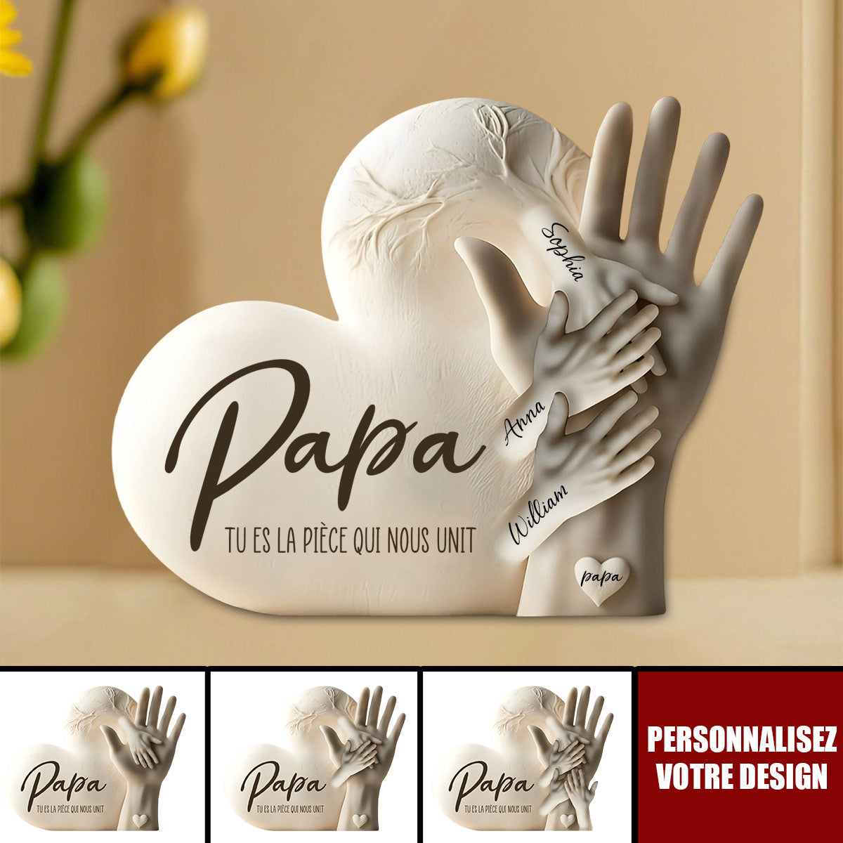 Plaque souvenir pour papa/Maman personnalisée – “Papa/Maman, tu es la pièce qui nous unit”