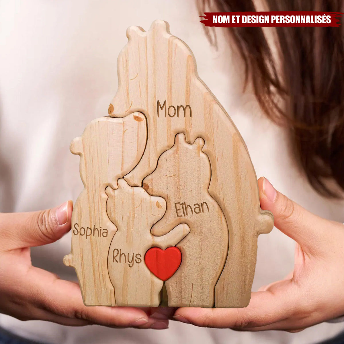 Puzzle Familial en Bois - Ours Personnalisé - Cadeau Fête des Mères