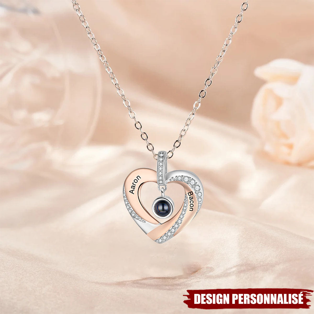 Collier Photo Personnalisé avec Noms  – Cadeau d’Amour pour Anniversaire ou Noël