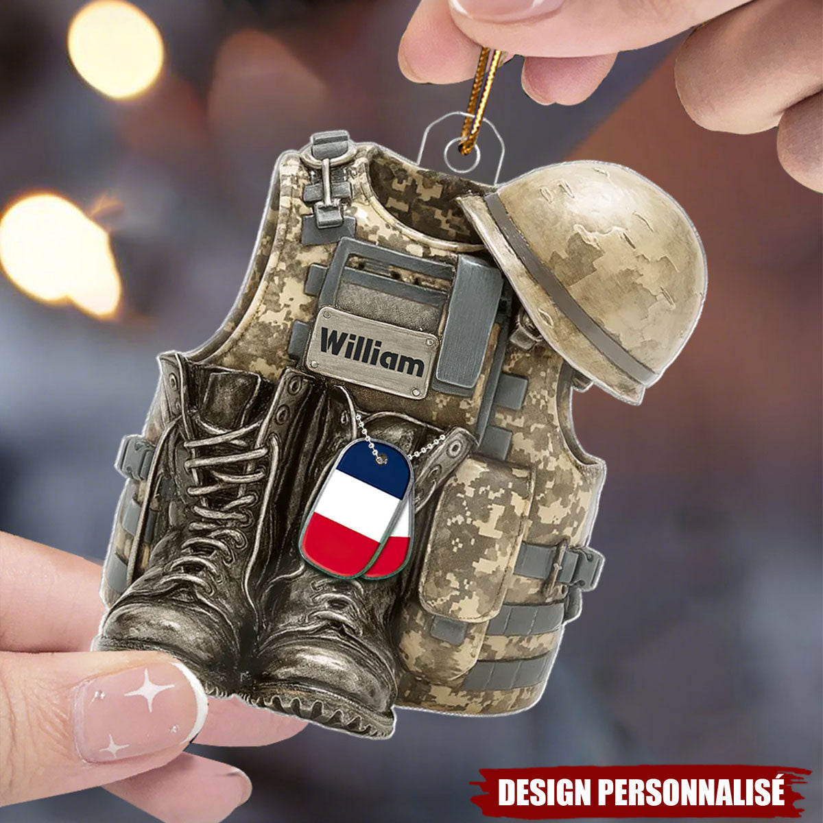 Ornement Militaire Personnalisé - Gilet de Combat Militaire, Bottes et Casque