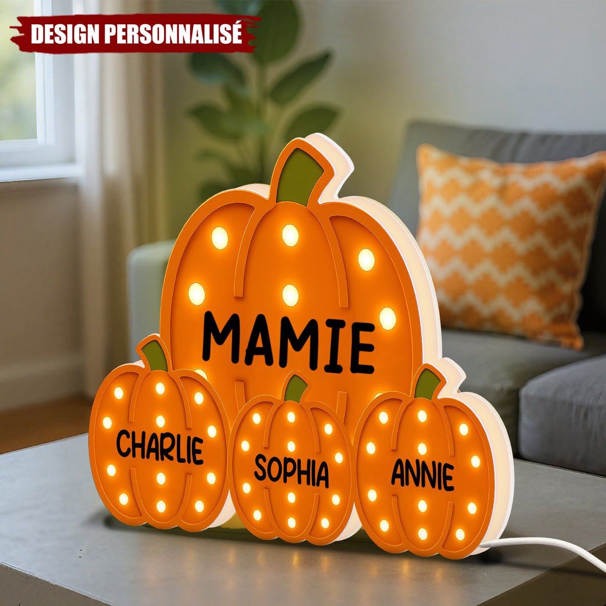 Boîte Lumineuse LED Citrouille Personnalisée – Décoration d’Halloween avec Nom personnalisé