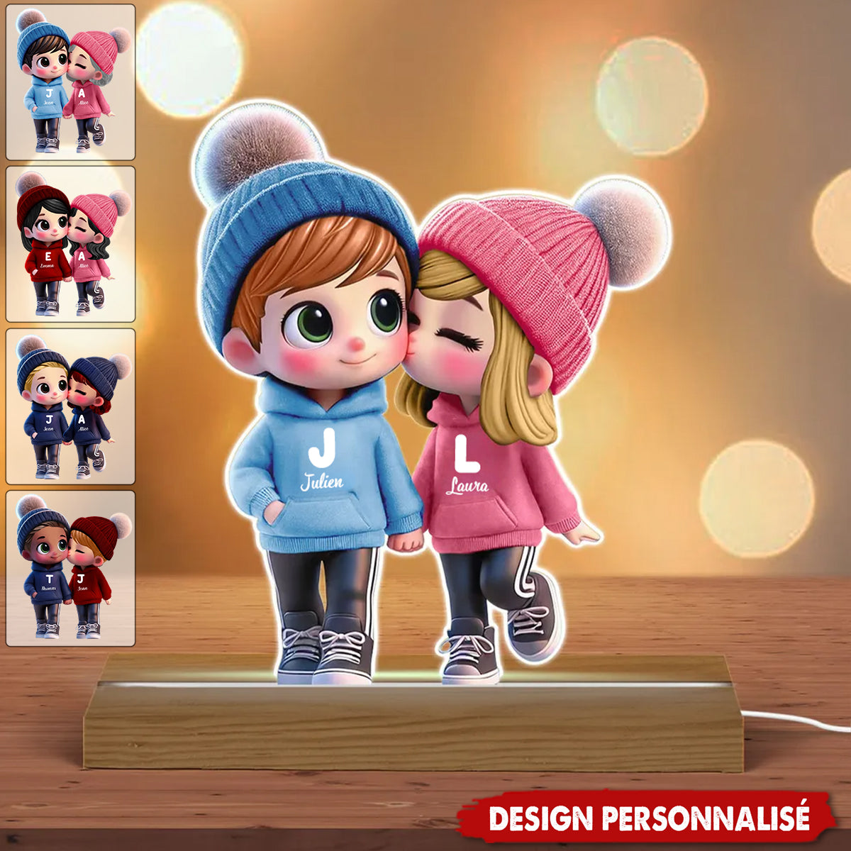Lampe LED Personnalisée Couple Chibi – Cadeau d’Amour Unique et Lumineux
