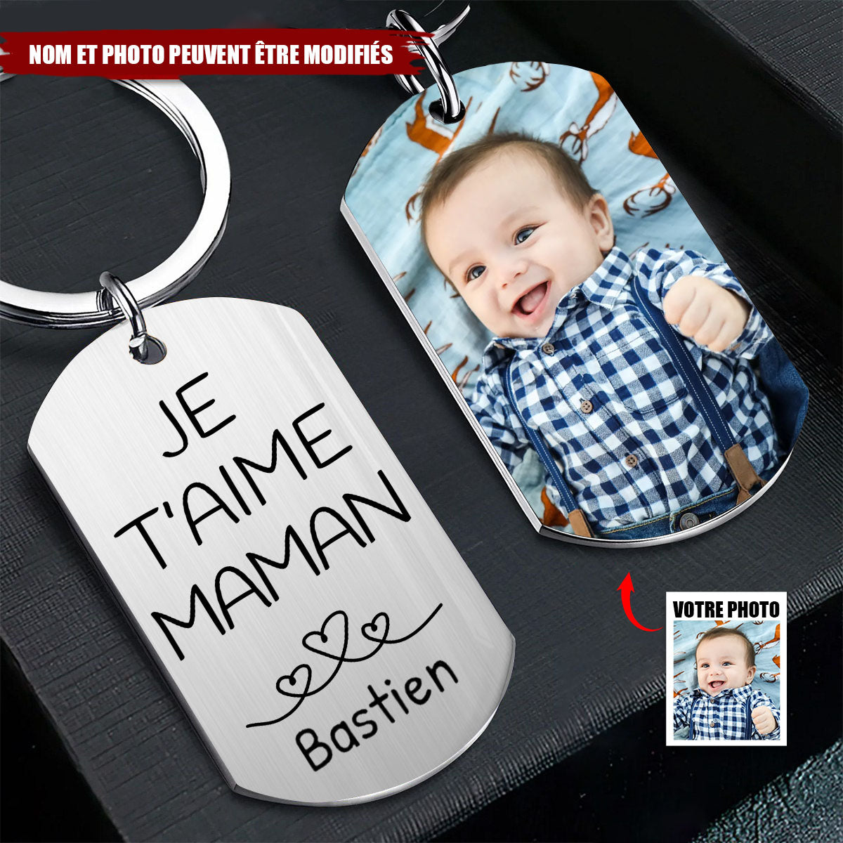 Porte-clés Photo Personnalisé - Porte-clés Gravé avec Message d'Amour