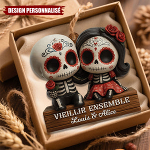 Ornement Couple Calavera Personnalisé  – Cadeau avec Noms et Année