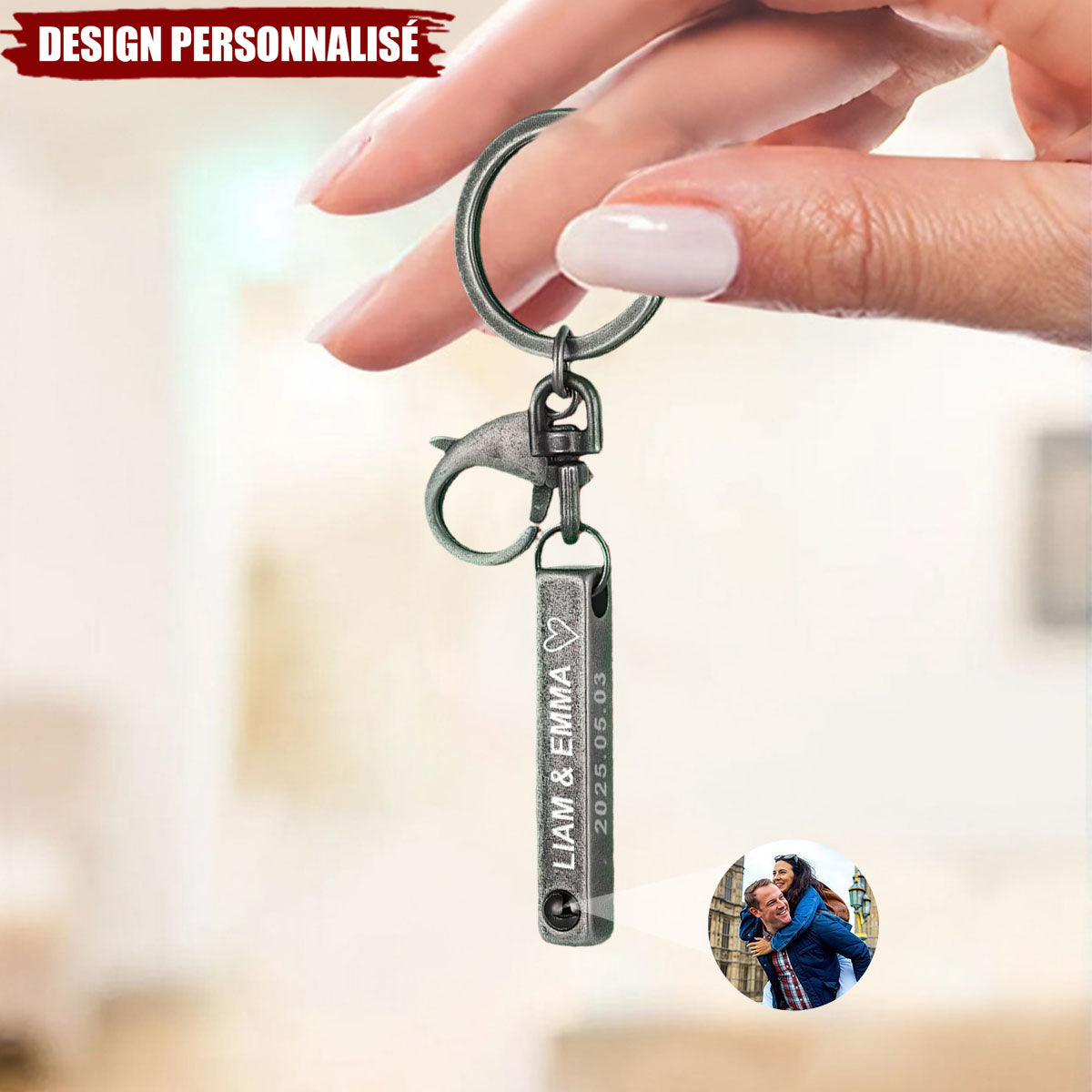 Porte-clés de projection photo personnalisé - Cadeau d’amour inoubliable