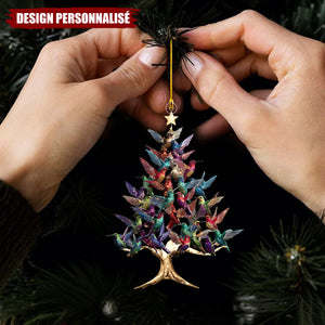 Ornement Acrylique Personnalisé – Arbre de Noël aux Colibris Multicolores