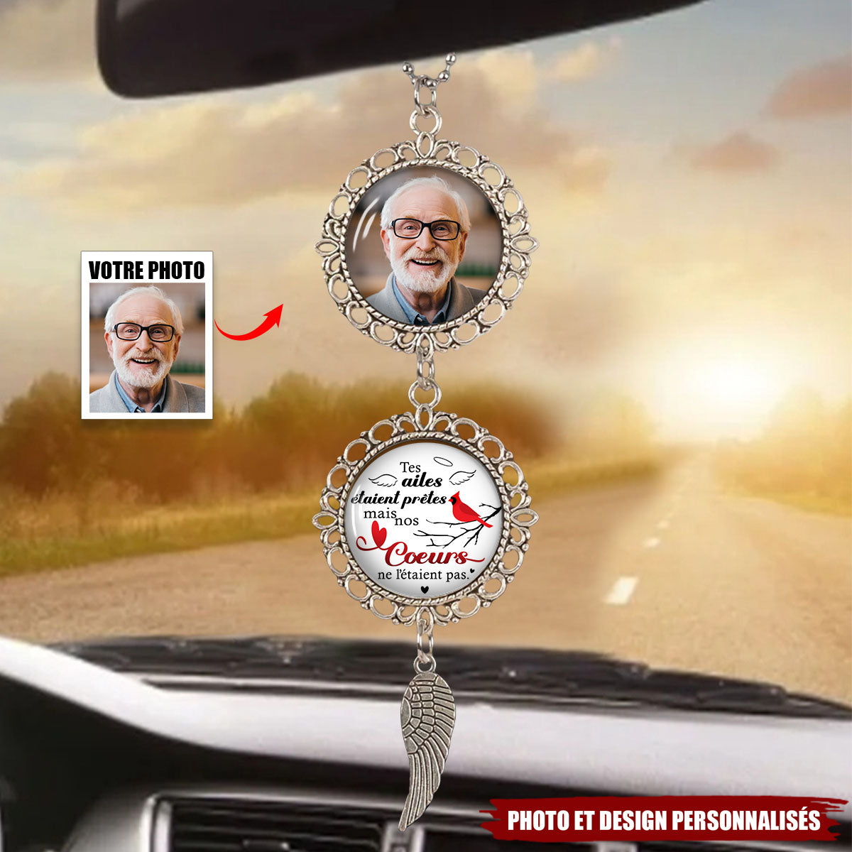 Ornement Mémorial Personnalisé pour Rétroviseur - Souvenir Photo