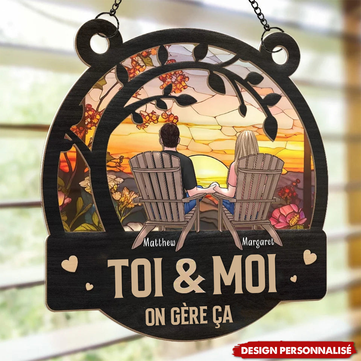 Toi & Moi, Ensemble pour Toujours – Suspension de Fenêtre Personnalisée pour Couple