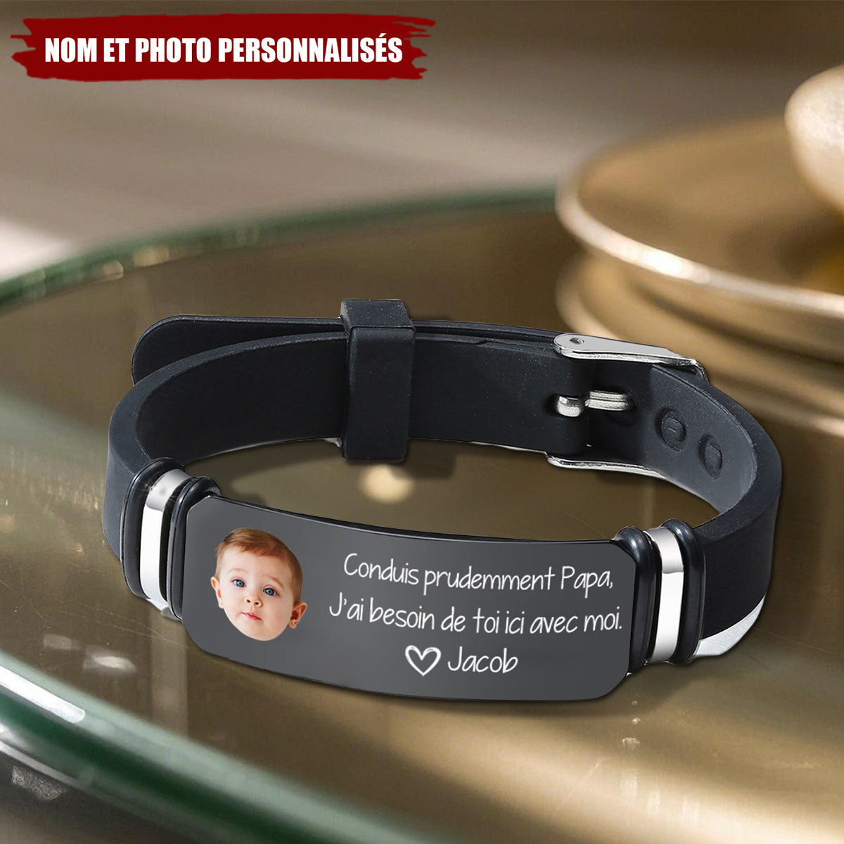 Bracelet Personnalisé avec Photo - Message Touchant de l’Enfant à Son Papa