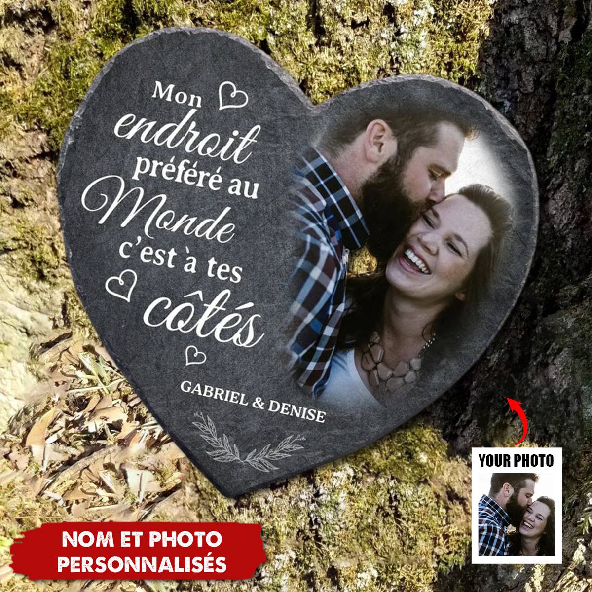 Plaque Cœur en Pierre Personnalisée – Cadeau Romantique Unique