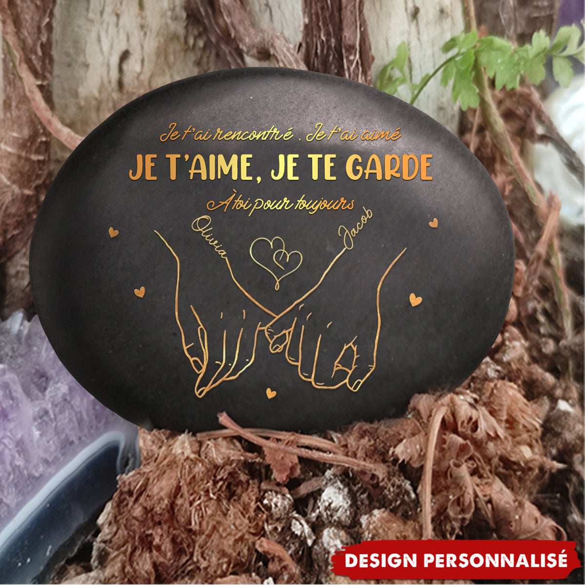 Galet Personnalisé Imprimé – Cadeau Romantique Gravé pour Couple