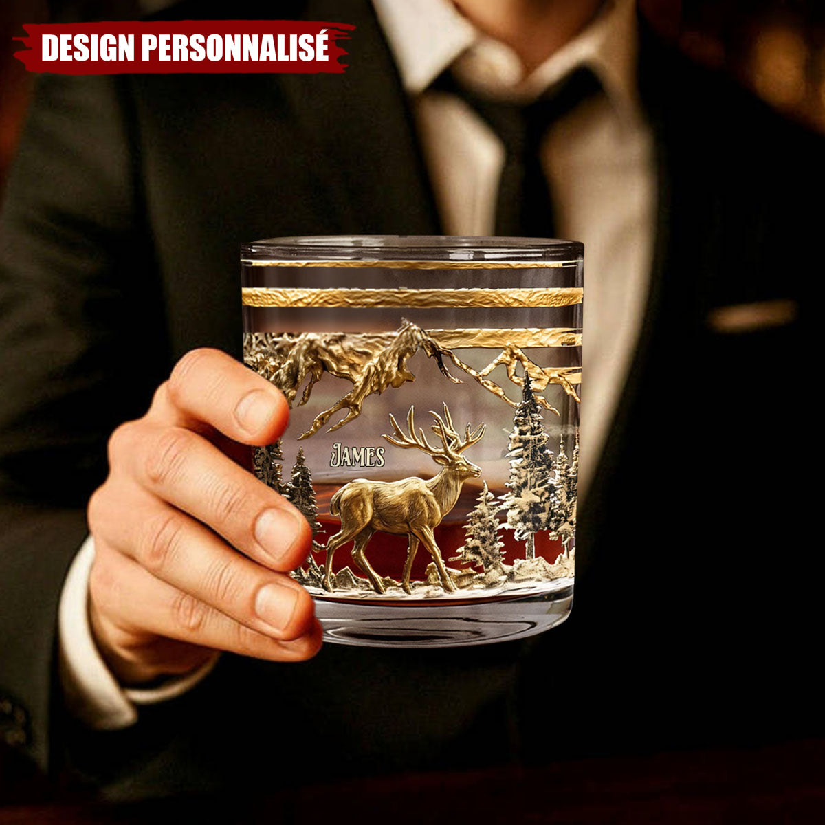 Verre à Whisky avec Motif Cerf et Gravure Personnalisée