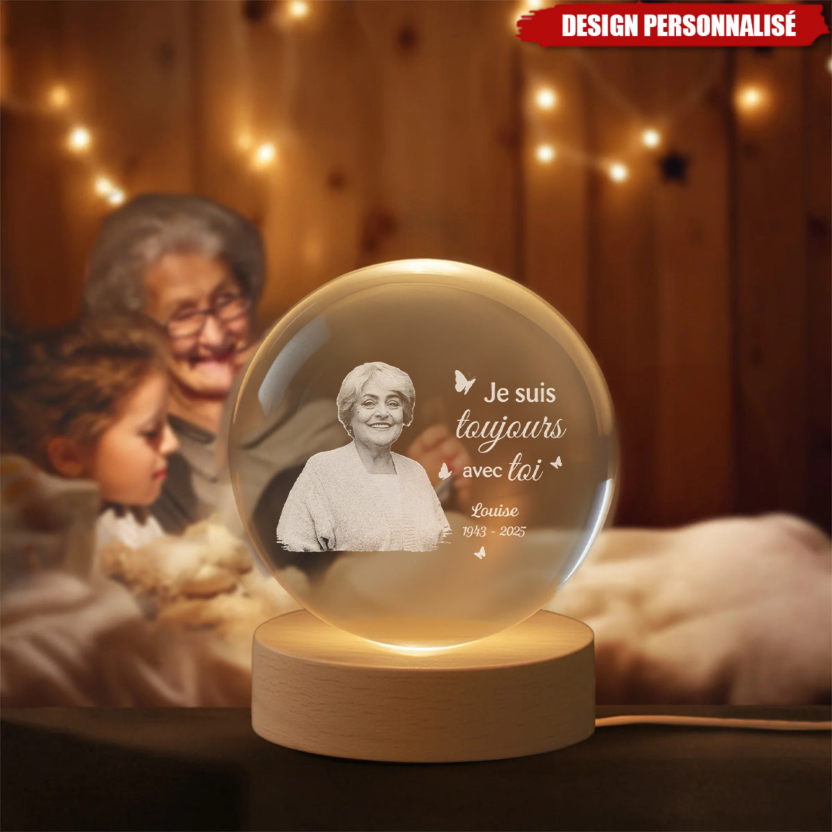 Lampe Souvenir Personnalisée en Cristal – “Je suis toujours avec toi”